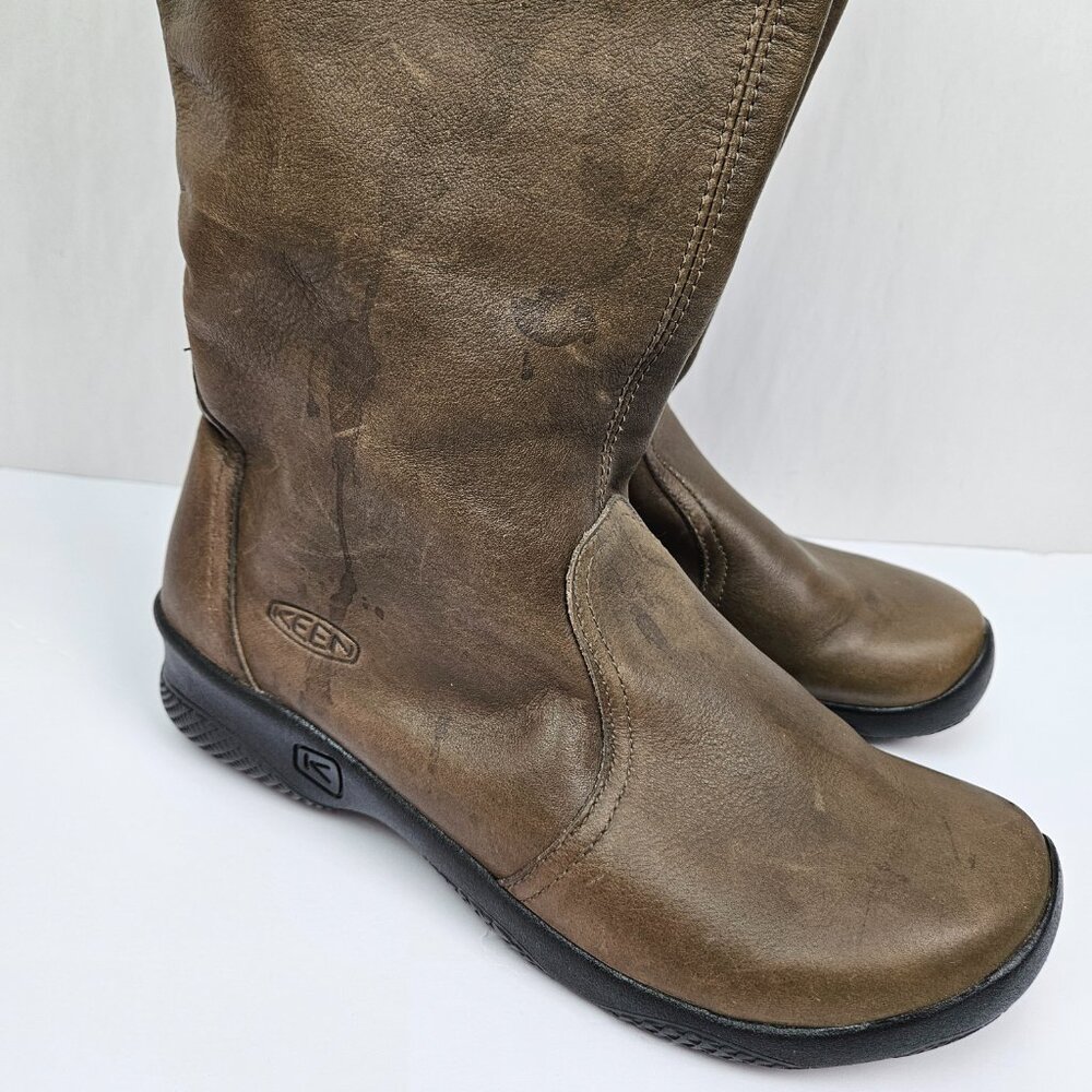 KEEN KJ BLVD Brown Leather Pull On Mid-Calf Tall Boot 10 53025-SLBK - Picture 3 of 14